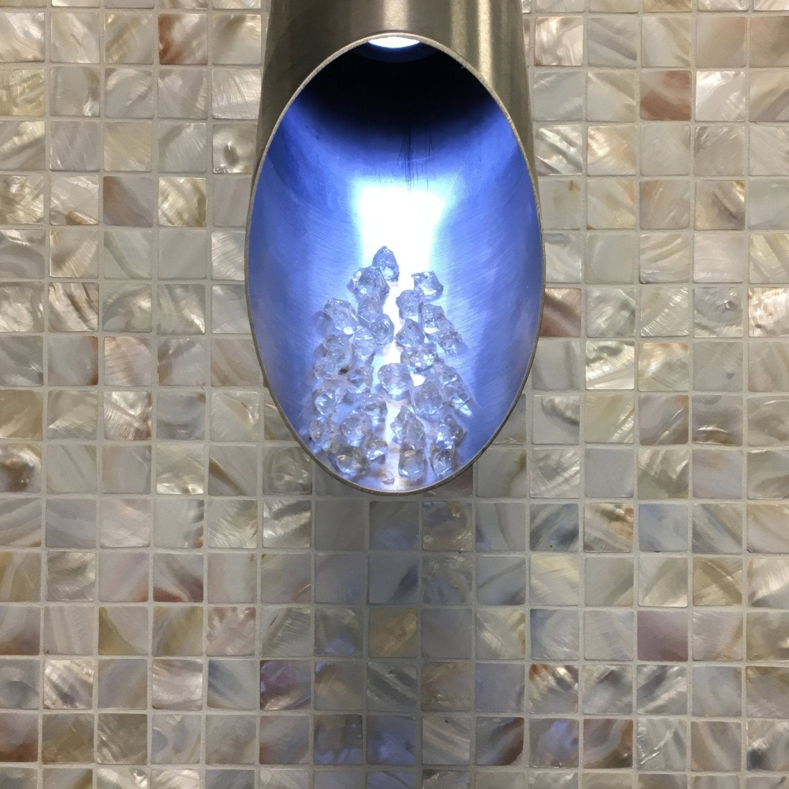 Natural 25mm square sleek oval metallic faucet with brushed stainless steel finish and blue led light illuminating ice cubes