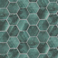 Nebula green hexagon teal hexagonal tiles with textured stone finish and thin white grout lines