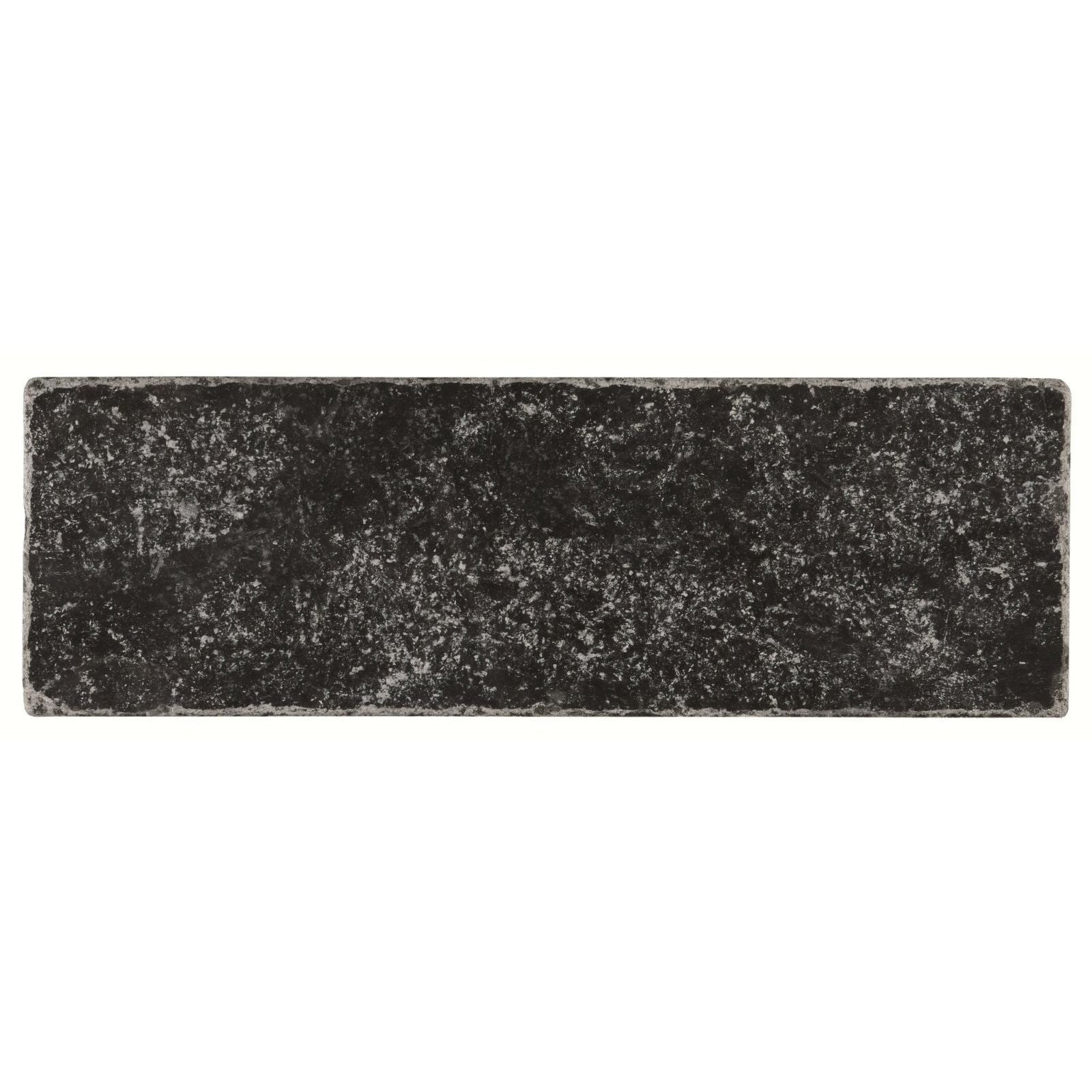 Negra black tumbled marble rectangular stone tile with textured speckled surface and uneven edges 7.5 x 20.3cm