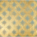 Golden foil wallpaper with a repeating pattern of light blue starburst motifs from neisha crosland atlas star anise sahara