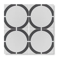 Gray and white geometric patterned tile with interlocking circular designs from neisha crosland tulia hula hoop black collection
