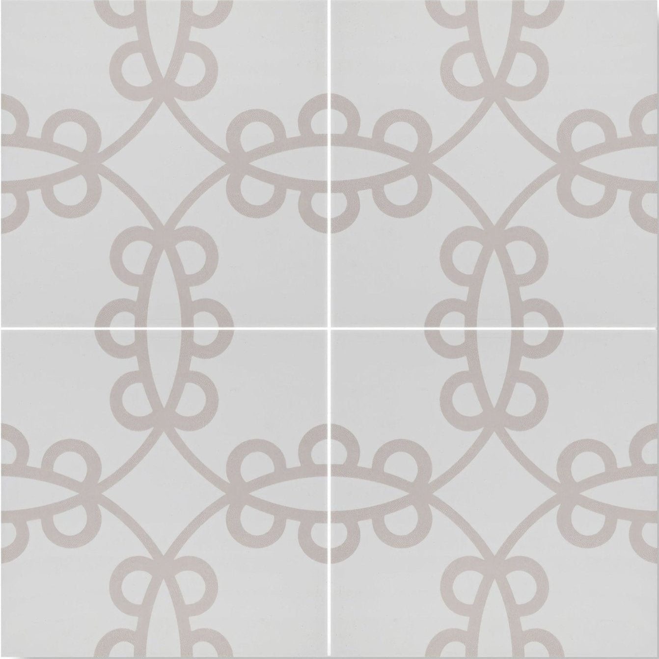 Gray patterned ceramic floor tile with a repeating geometric design from neisha crosland tulia molly portland collection