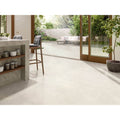 Cream-colored Newark 1860 white matt porcelain floor tiles with a polished look and subtle matte finish