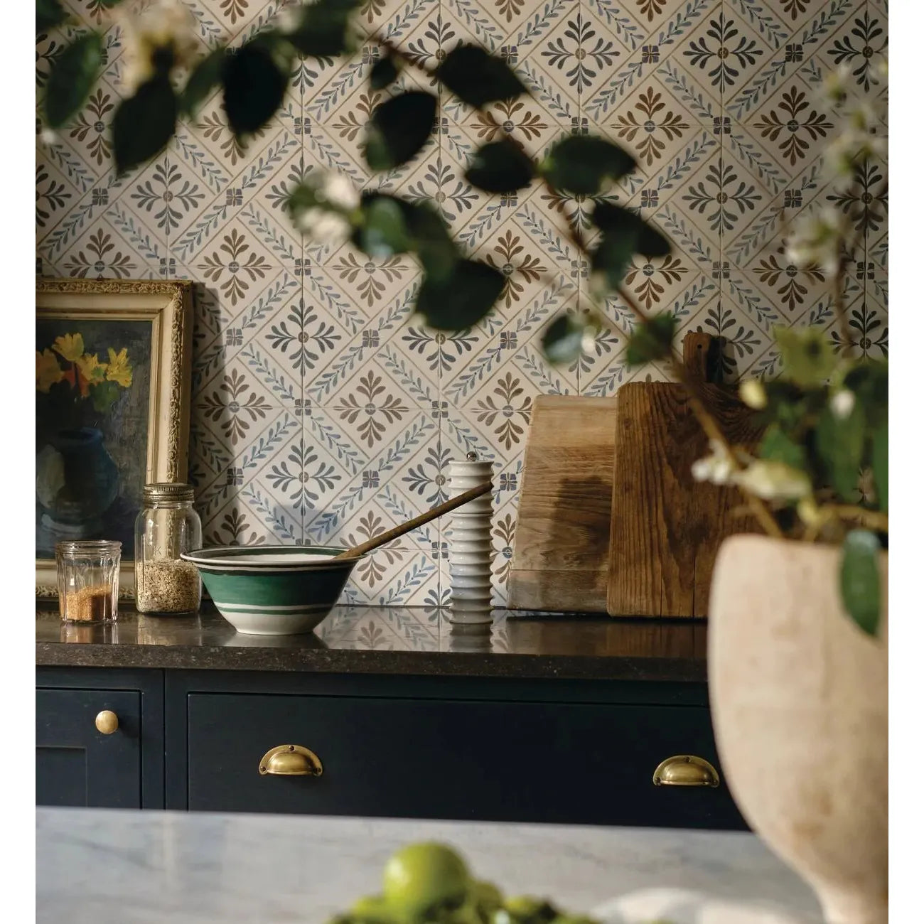 Nina Campbell Goa Indigo Chocolate Porcelain Tile