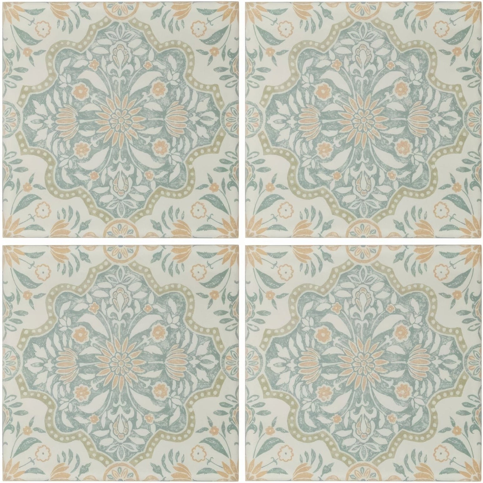 Nina Campbell Jodhpur Aqua Porcelain Tile 4 tiles shown together