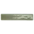 A rectangular ceramic wall tile with matte sage green glaze and subtle irregular white streaks from nina campbell rivage eucalyptus collection