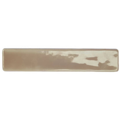 A rectangular ceramic wall tile with matte beige glaze and subtle white streaks from Nina Campbell Rivage Taupe