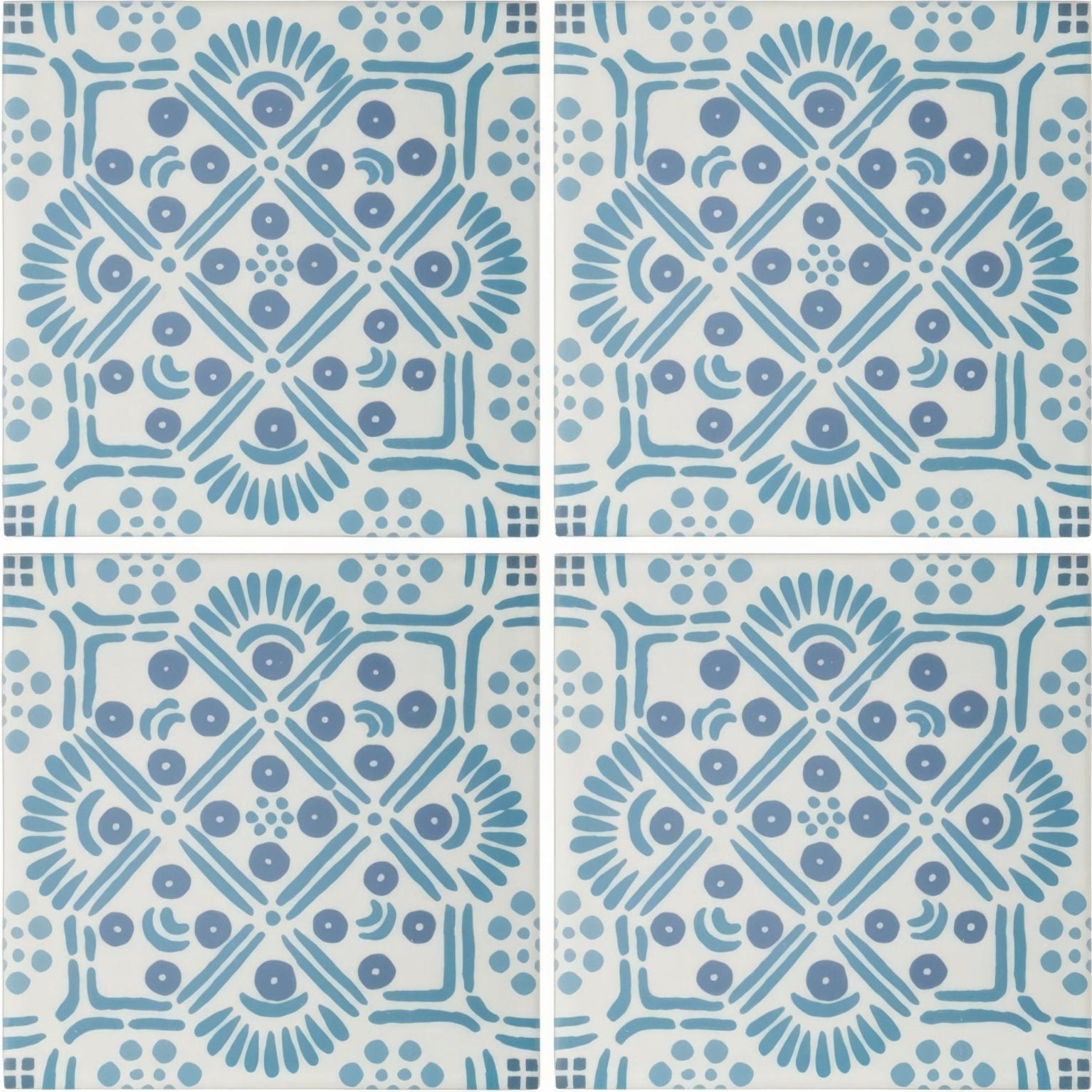 Nina Campbell Seville Blue Porcelain Floral Floor Tile