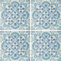 Blue and white patterned nina campbell seville blue porcelain tile with symmetrical decorative ceramic design