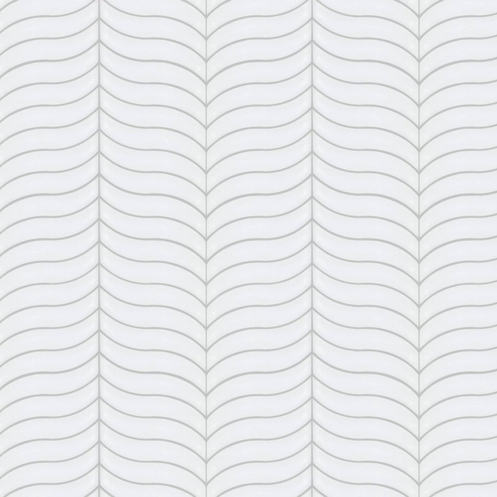 Nordic Glass Bergen Snow Mosaic white wavy glass mosaic with a light grey chevron pattern