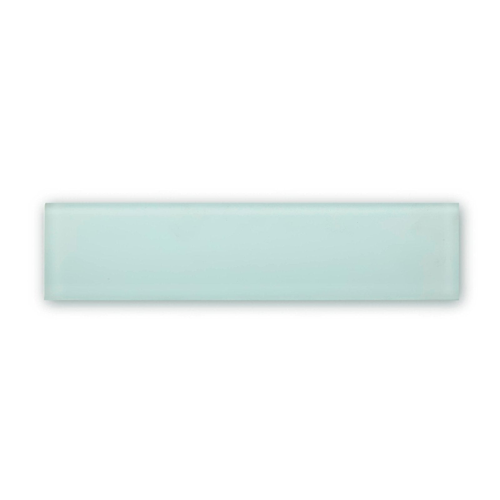 A sleek rectangular mint green glass tile with a smooth glossy finish from Nordic Glass Fjord collection