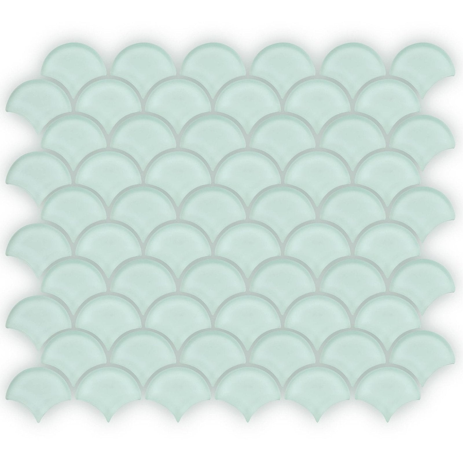 Nordic Glass Tromso Fjord Mosaic translucent mint-green glass tile with scalloped fish-scale design for wall decor