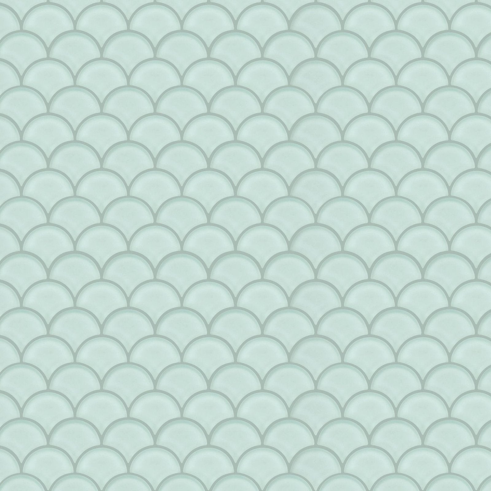 Nordic glass Tromso Fjord mosaic of light mint green glossy fish-scale tiles in a seamless overlapping pattern