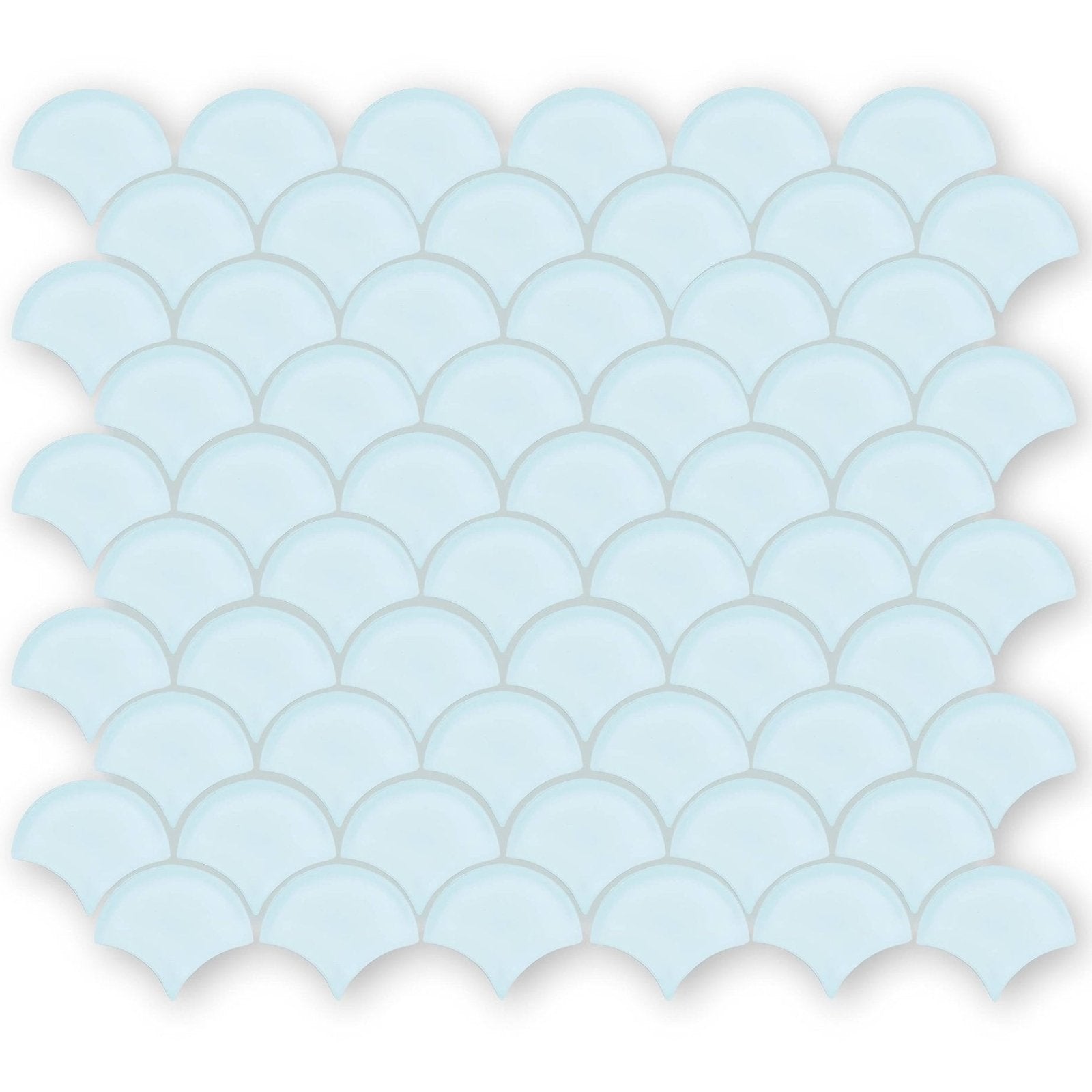 Nordic glass tromso geyser mosaic light blue translucent glass tiles in a fish scale pattern for decorative use