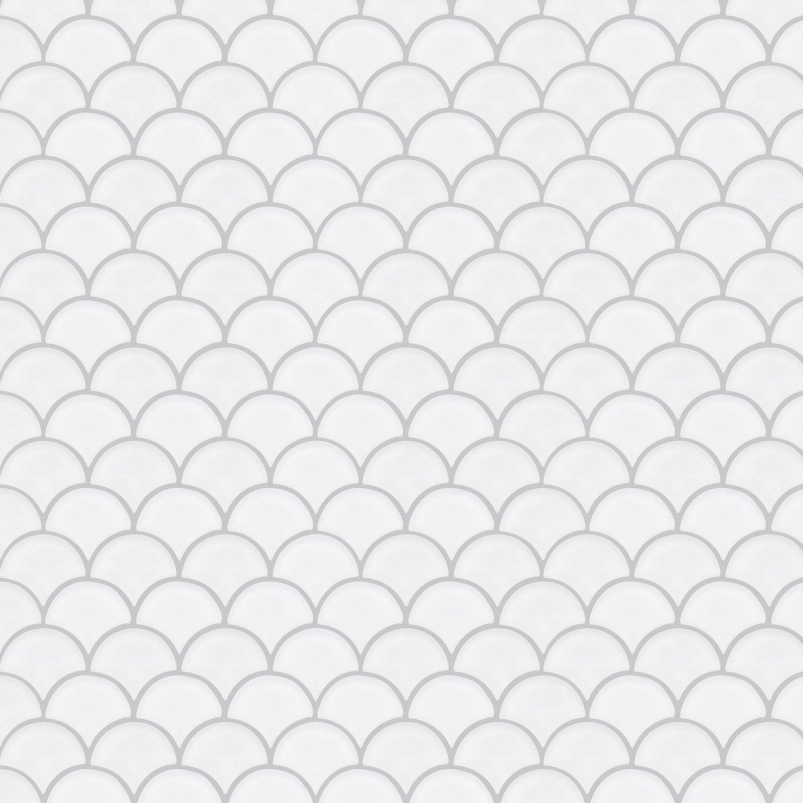 Nordic glass tromso snow mosaic white scalloped tile with subtle gray grout lines for wall or backsplash use