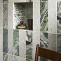 North haven rectangle marble tile 10x30cm green and gray with a built-in recessed shelf in marble finish