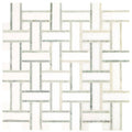 North haven basketweave marble mosaic tile in white and gray with a woven basketweave pattern