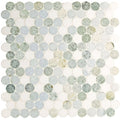 Circular north haven penny marble mosaic tile panel with light gray white and greenish blue veined stone tiles