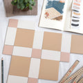 Beige and cream square ceramic tiles arranged in a checkerboard pattern from Norwich Carnation Pink and Old London collection