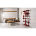 Notre Dame 1814 White Polished white marble-effect tiles with a red ladder bookshelf