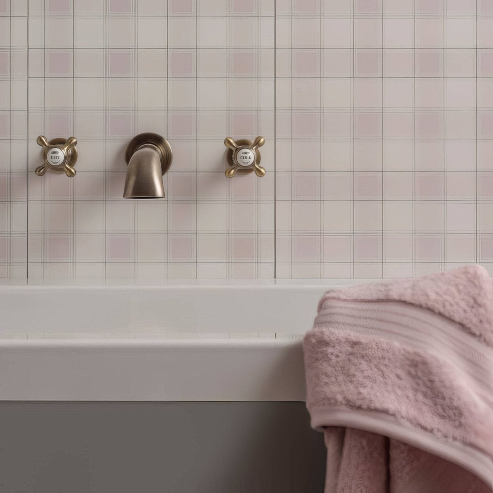 A soft pink plush towel draped over a white bathtub edge from Nova Scotia Middleton 60x30cm collection