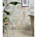 Nuance Ceramic beige and soft blue square mosaic tiles with subtle glossy finish for decorative wall use