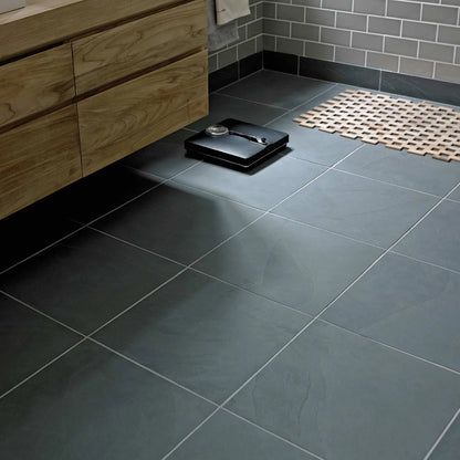 Urban slate 40 x 40 black grey digital bathroom scale with circular display and sleek modern design