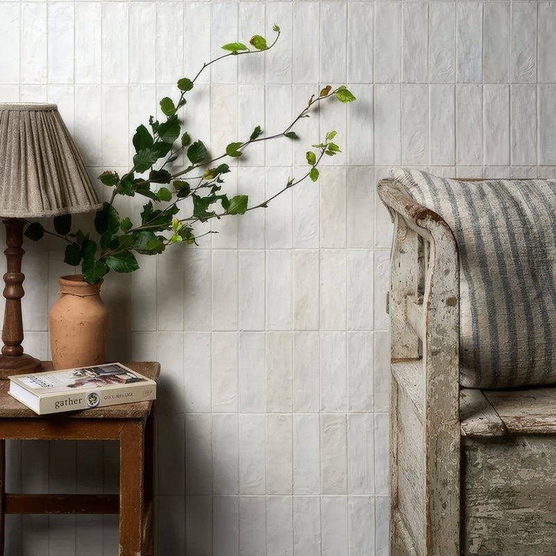 Oasis Veloute Ceramic White Matt Tiles on a hallway wall
