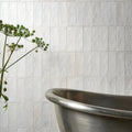 A sleek metallic bathtub with polished silver finish and smooth rounded edges from oasis veloute ceramic white matt