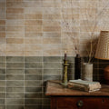 Beige and gray rectangular ceramic oasis veloute sage matt tiles with subtle textured finish in horizontal pattern