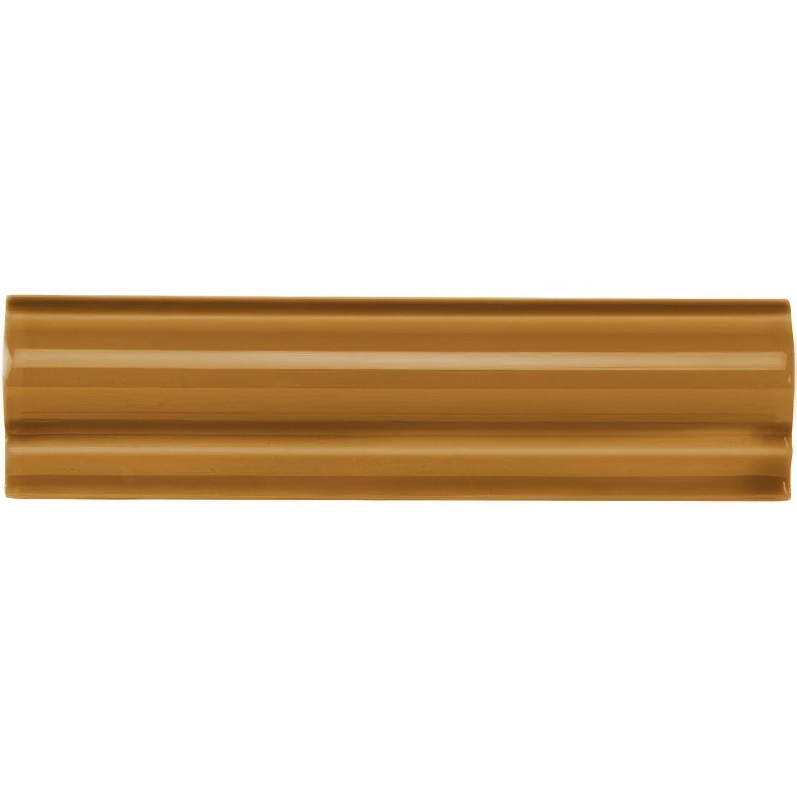 A glossy caramel-colored ceramic tile with a classic fluted rectangular design ochre albert moulding