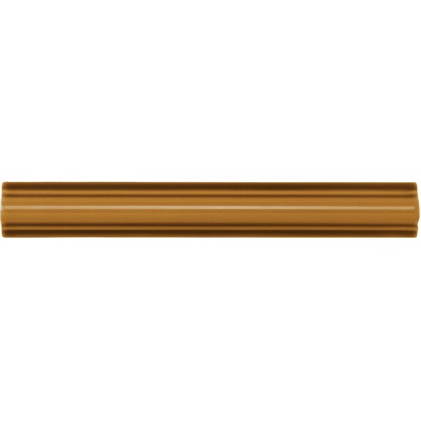 A sleek matte-finished ochre astragal moulding tile in bronze with subtle horizontal ribbed texture