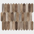 Hexagonal odyssey amber metal mosaic tile panel with brushed metallic silver and earthy brown tones