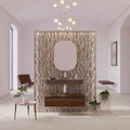 Odyssey Amber Metal Mosaic silver and brown hexagonal metal mosaic with a floating wood vanity