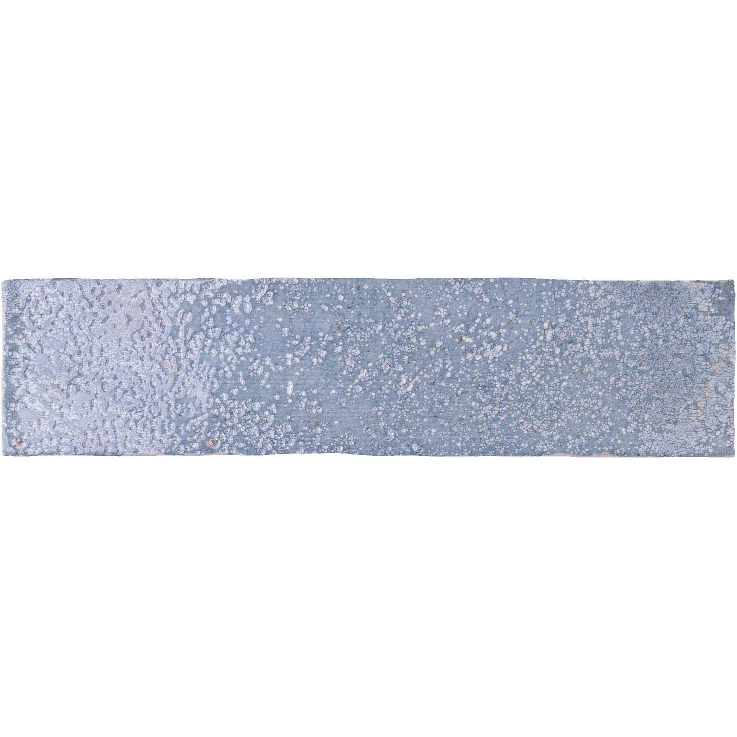 Oken Brick Blue rectangular light blue tile with textured surface and speckled silver finish for decorative use