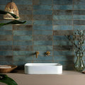 Rectangular white ceramic sink with modern minimalist design for bathroom use in oken brick green series