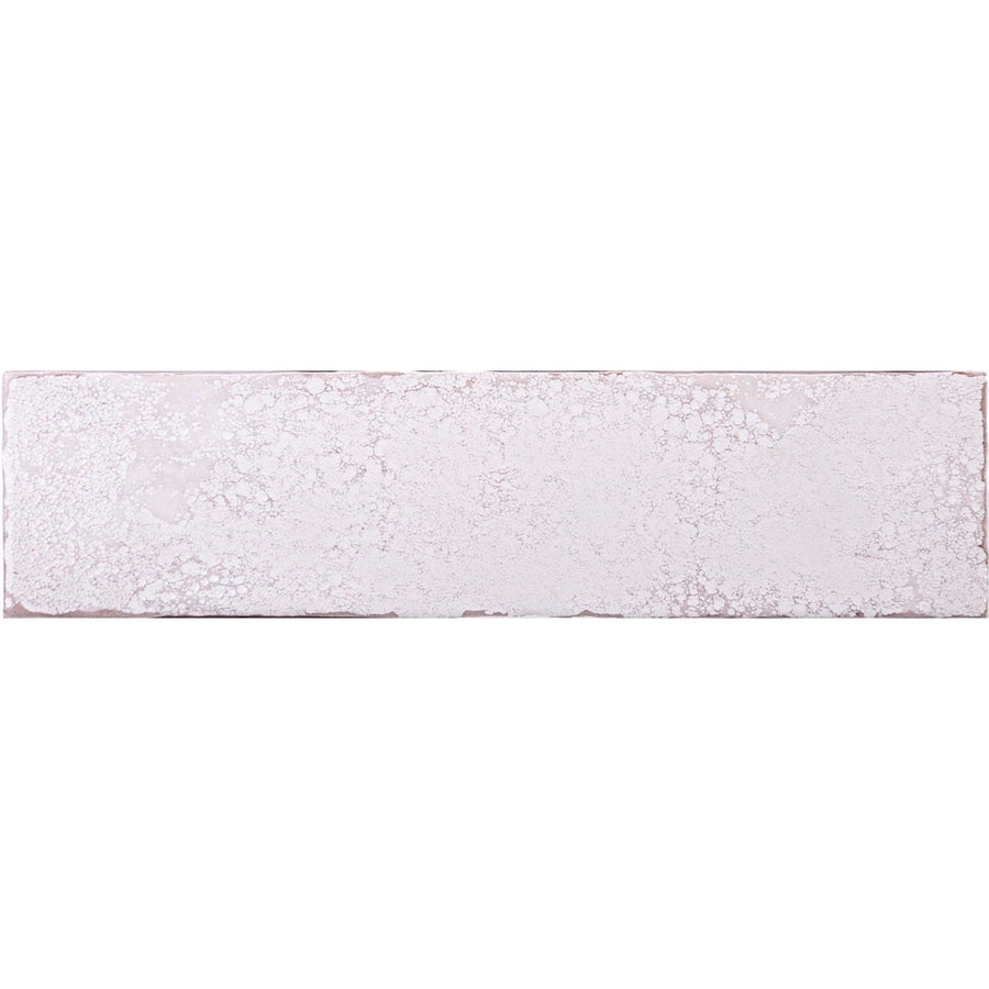 A rectangular off-white ceramic tile with a distressed crackled glaze finish named oken brick white