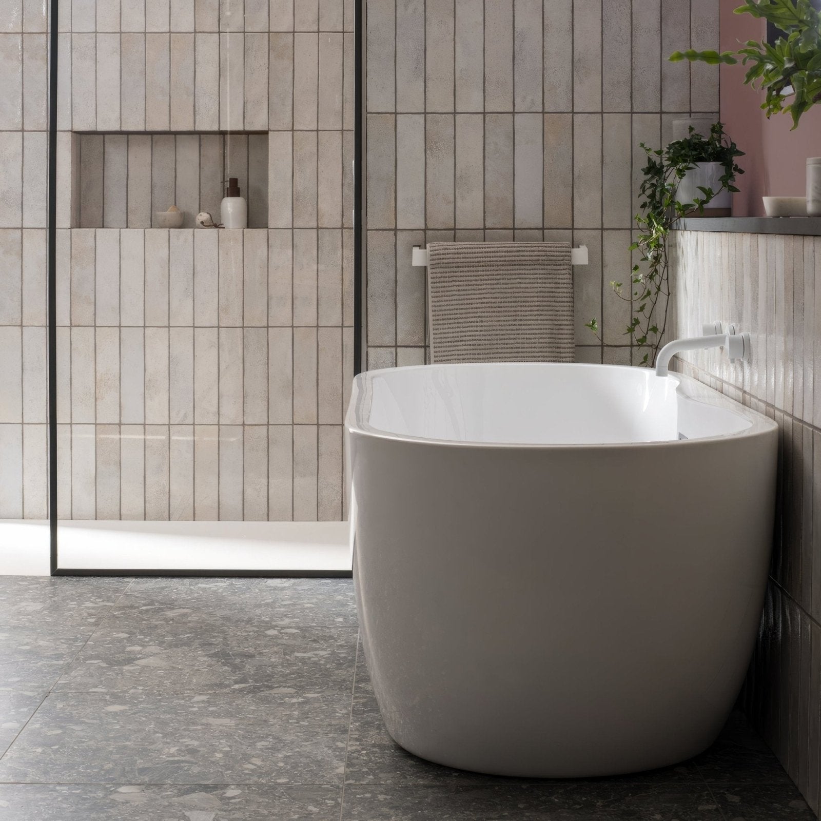Modern freestanding bathtub oken brick white with sleek minimalist design and smooth white ceramic finish