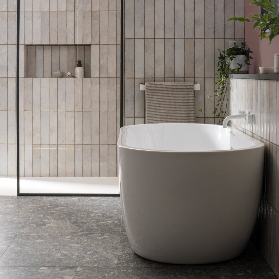 Modern freestanding bathtub oken brick white with sleek minimalist design and smooth white ceramic finish