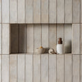 Oken Brick White white ceramic soap dispenser with a dark brown pump for bathroom or kitchen use