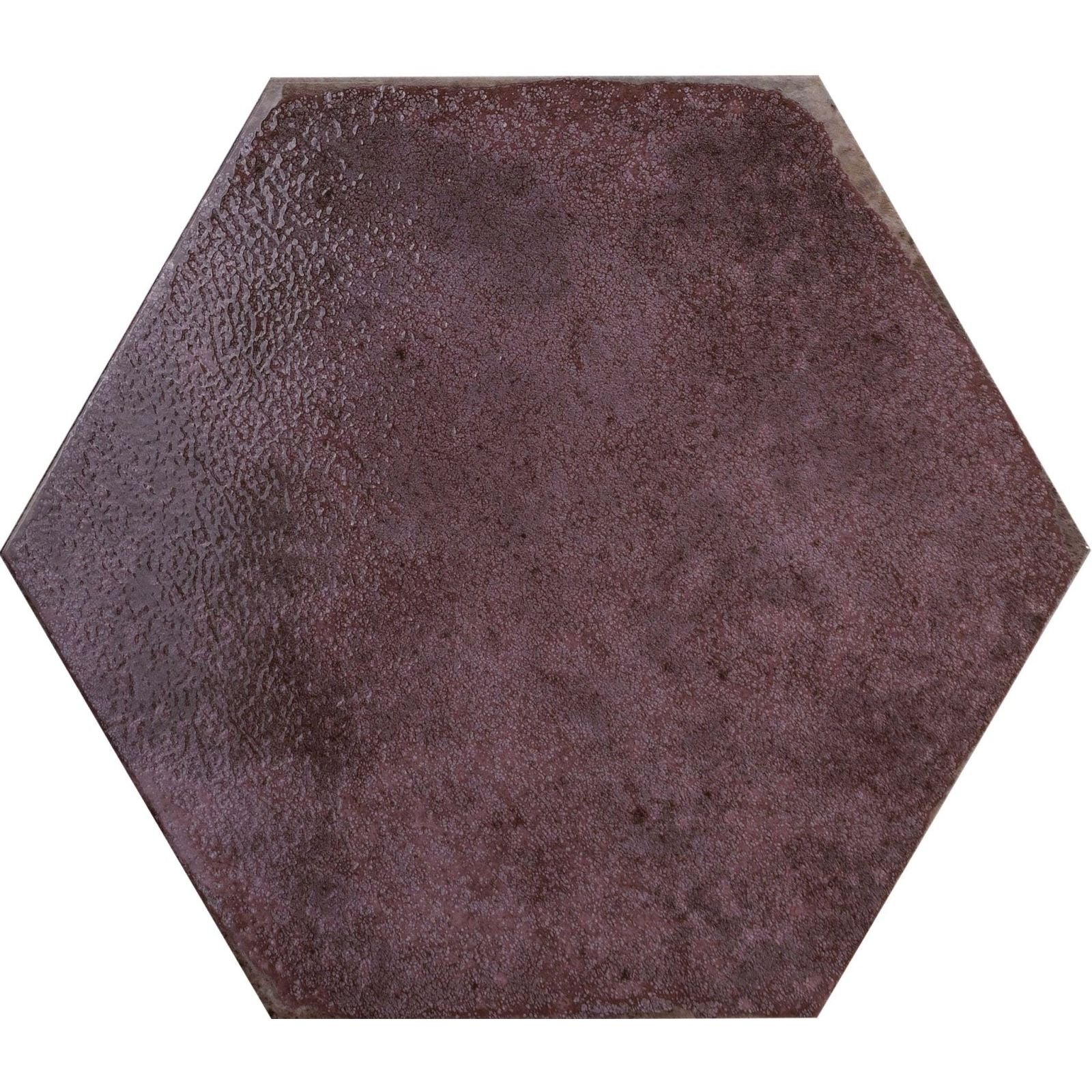 Dark purple textured matte hexagonal tile from oken hexagon garnet collection for stylish wall and floor design