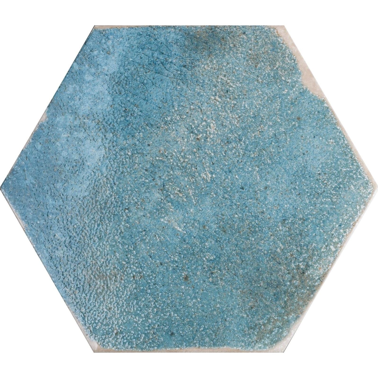 Oken Hexagon green hexagonal ceramic tile with a textured distressed surface and subtle color variations