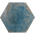 Oken hexagon green ceramic tile with hexagonal shape and distressed blue and gray glaze finish
