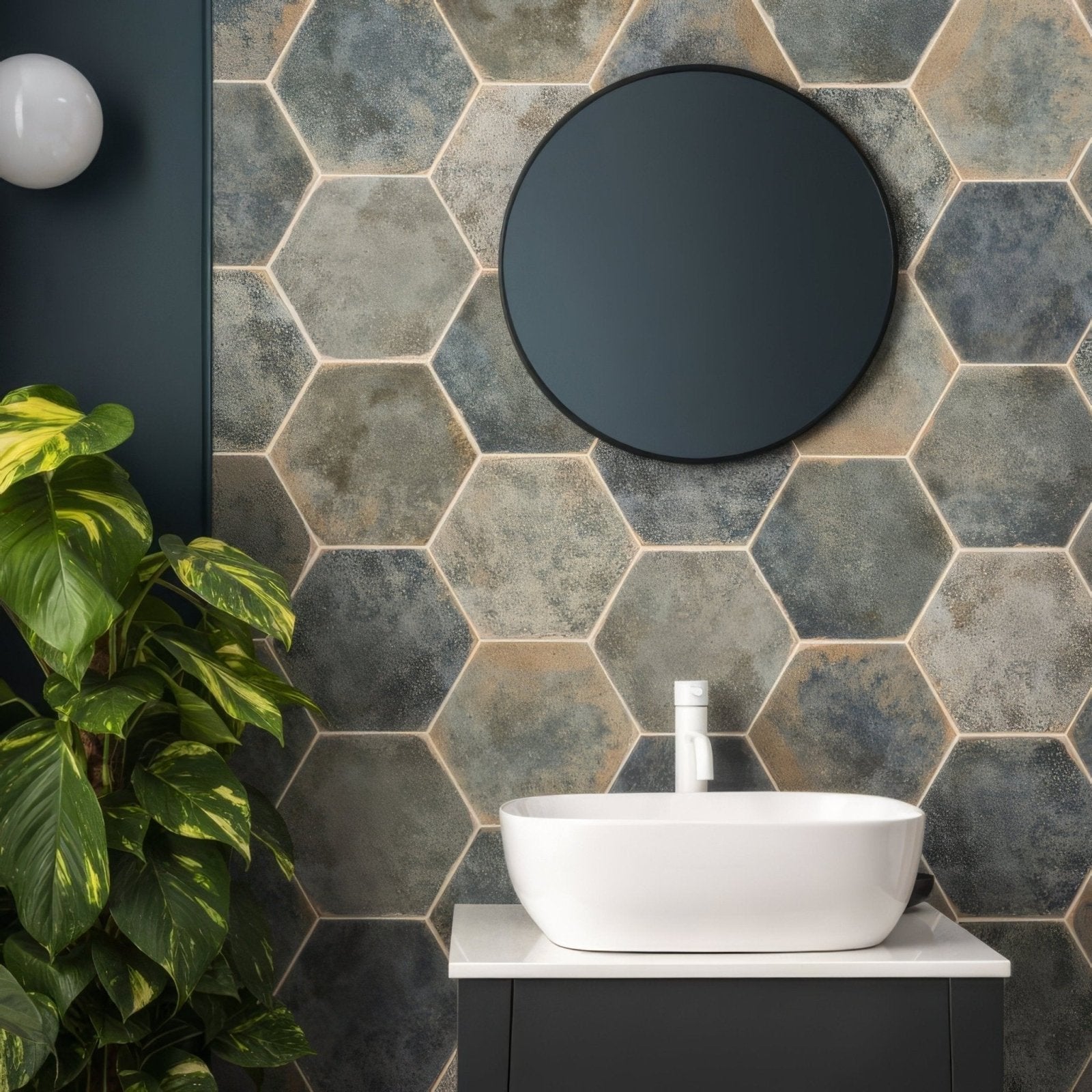 White oval vessel sink oken hexagon green with sleek modern design and smooth ceramic finish