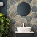 White oval vessel sink oken hexagon green with sleek modern design and smooth ceramic finish