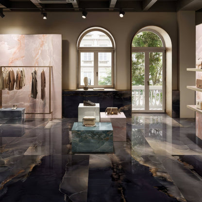 Onyx Black in Polished and Matt Tiles