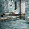 Onyx Green in Polished and Matt Tiles in a bathroom setting