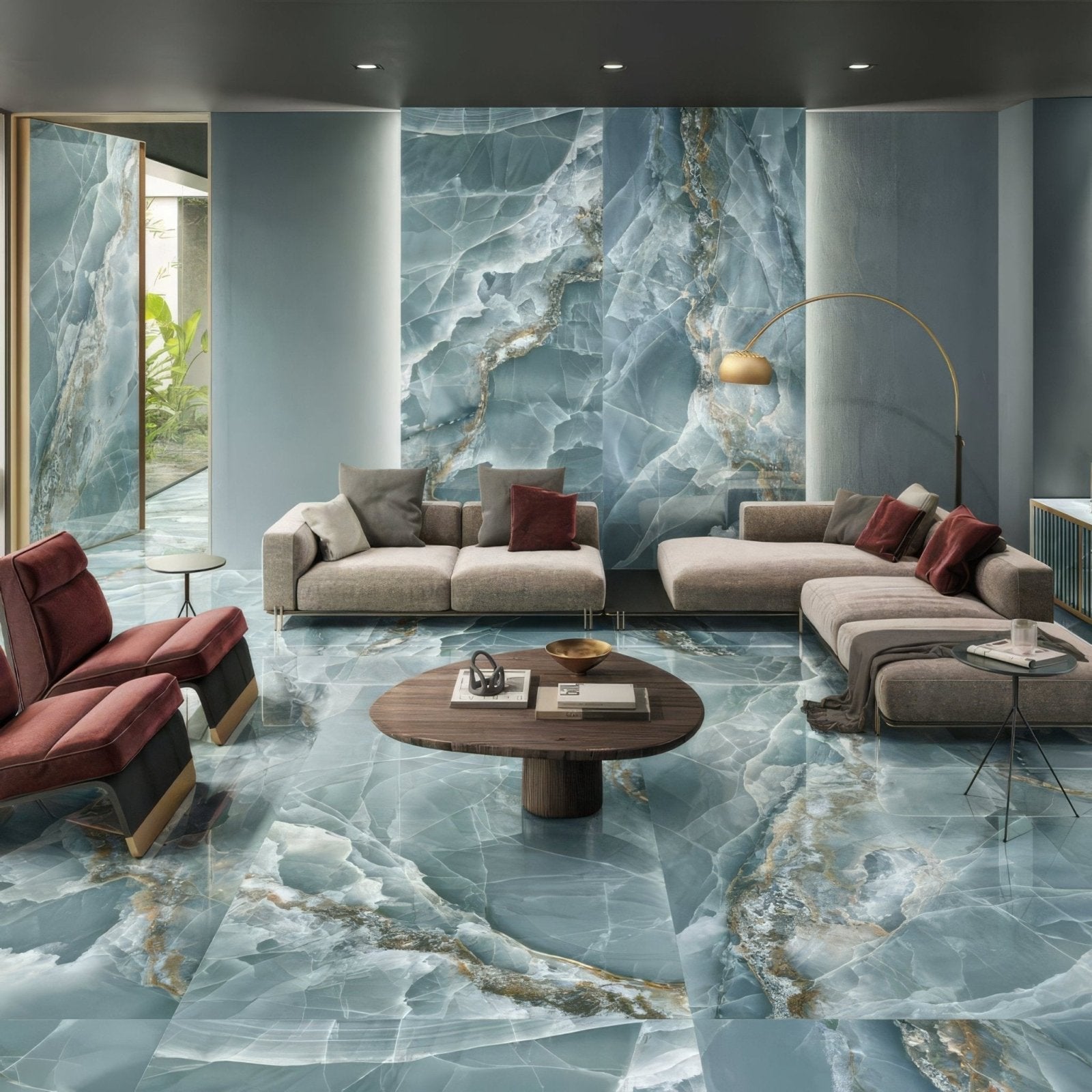 Onyx Green in Polished and Matt Tiles in a room setting