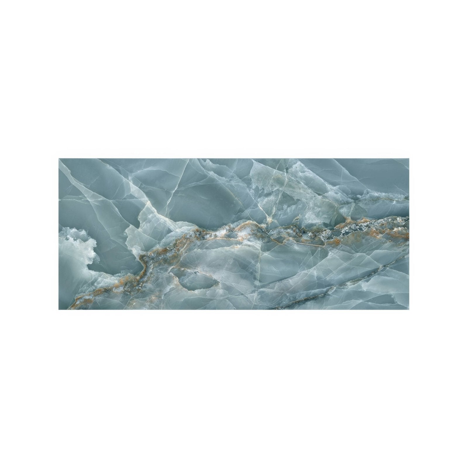 Onyx green matt marble effect tile 60 x 120 with polished blue onyx and swirling white and golden veining