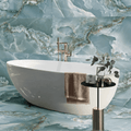 Onyx Green Matt Marble Effect Tile 60 x 120 teal marble-effect tiles with a freestanding bathtub